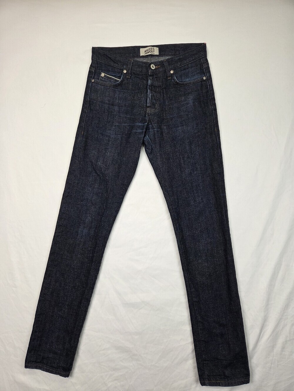 Naked & Famous Super Guy Hemp Blend Selvedge Jeans 31 Raw Dark Wash Button Fly